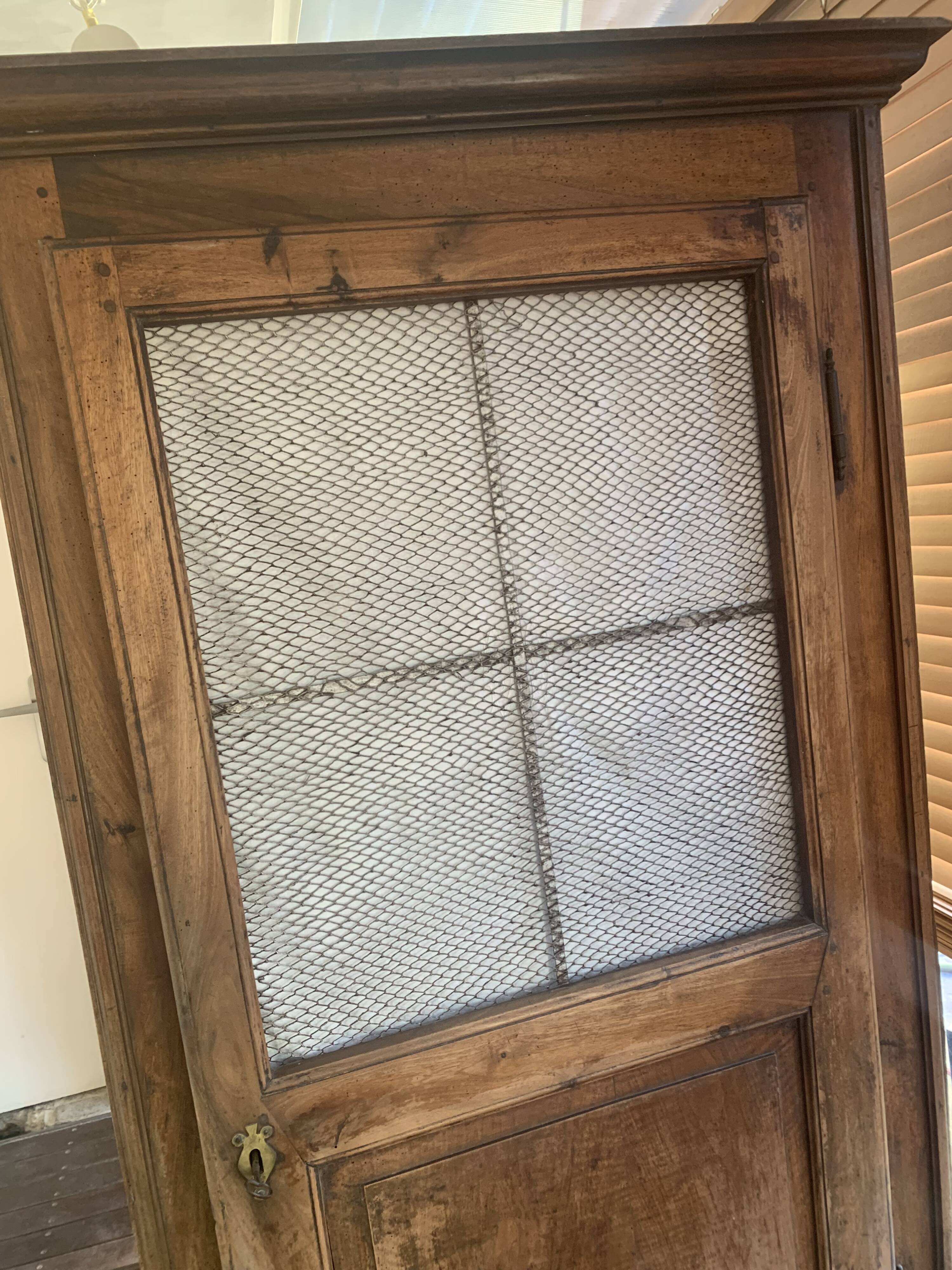 Antique tradesman's cupboard in walnut – mesh pantry – 19th century