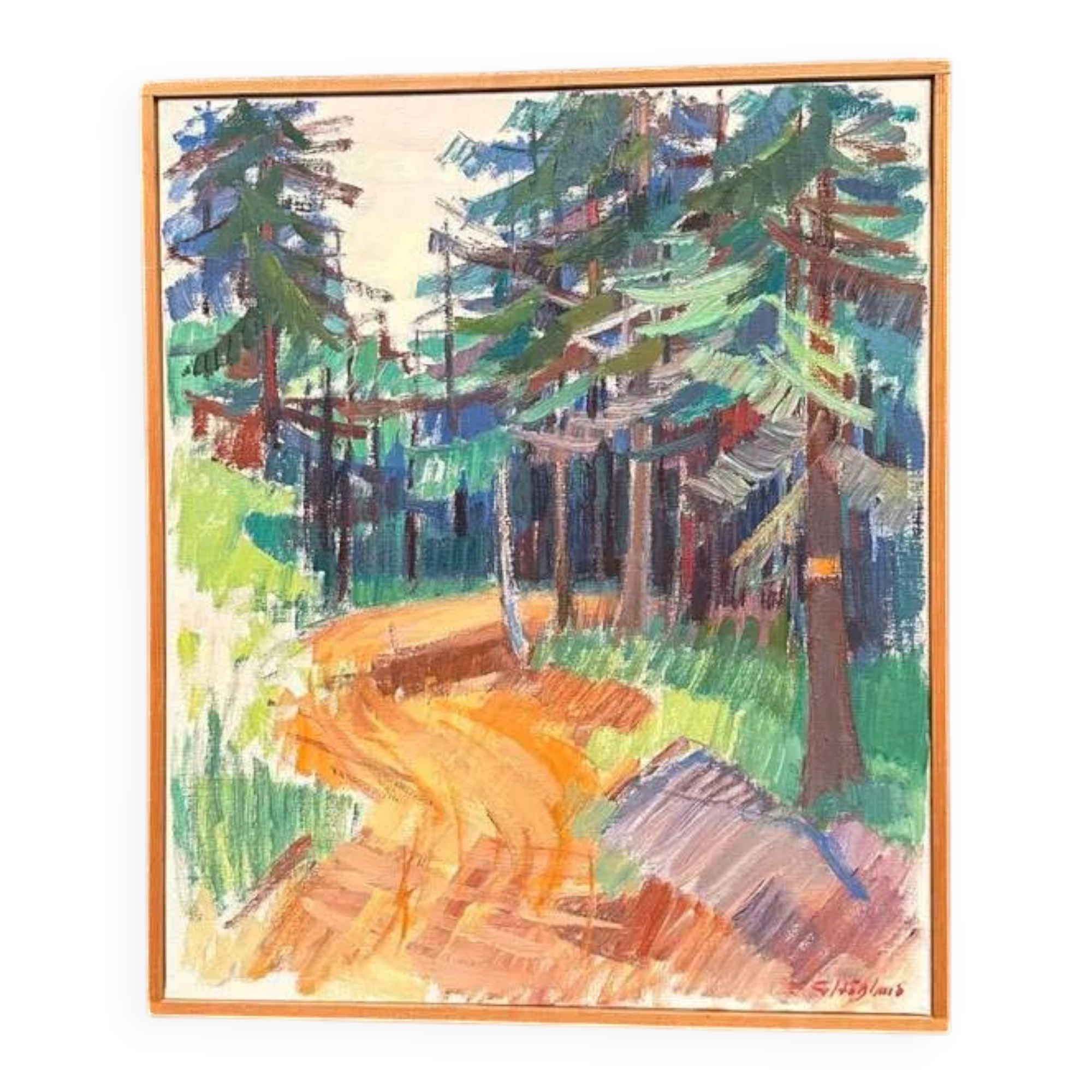 Swedish Oil on Canvas “Spår” by Gustaf Höglund, Vintage & Framed 57 × 49 cm