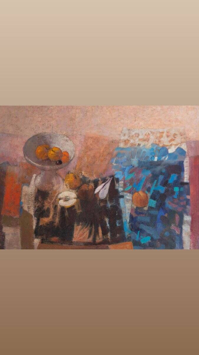 The fruit bowl. Large oil on panel 130 x 90cm. Ange Tomaselli.
