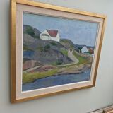 1954 Mid Century Modern Landscape Oil Painting 'Walking the Archipelago', Framed