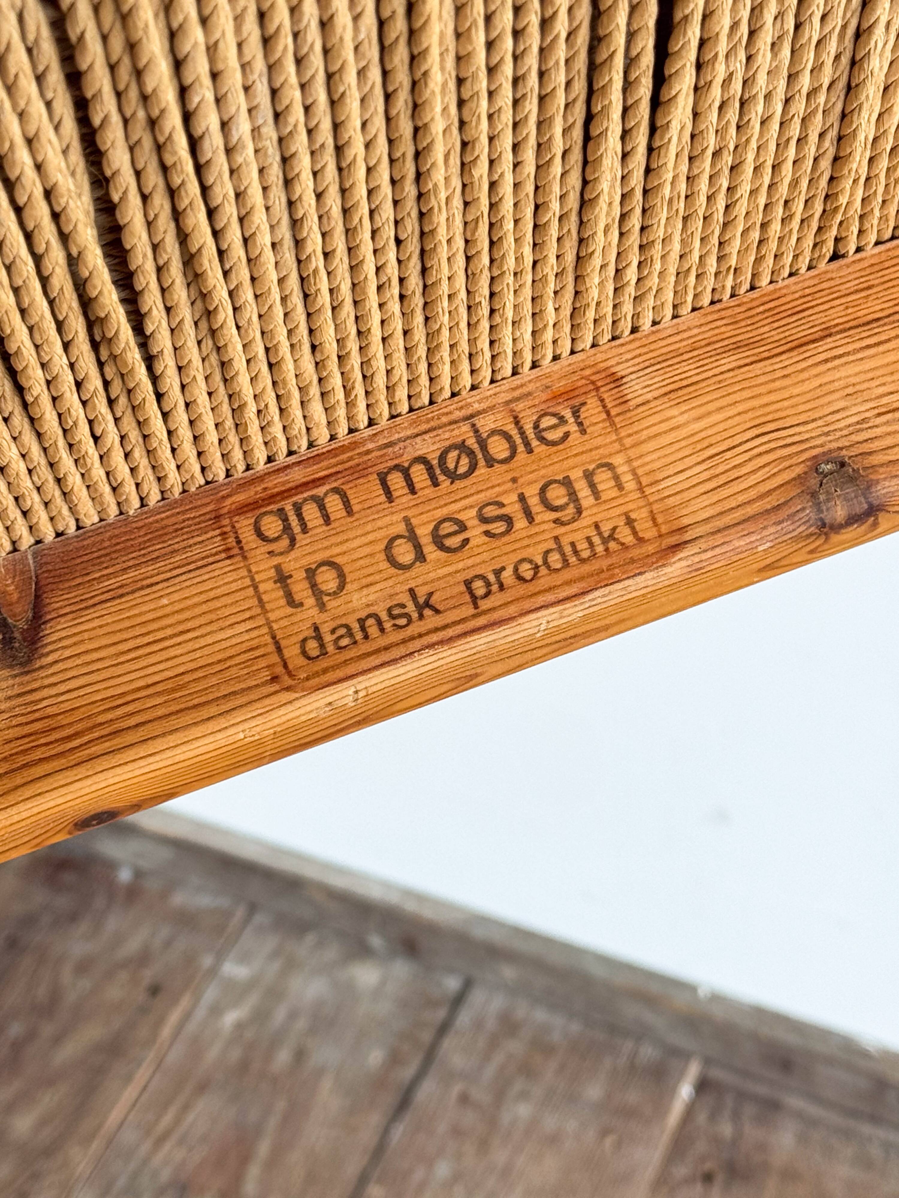 Brutalist chair by Tage Poulsen, pine, woven paper cord seat.