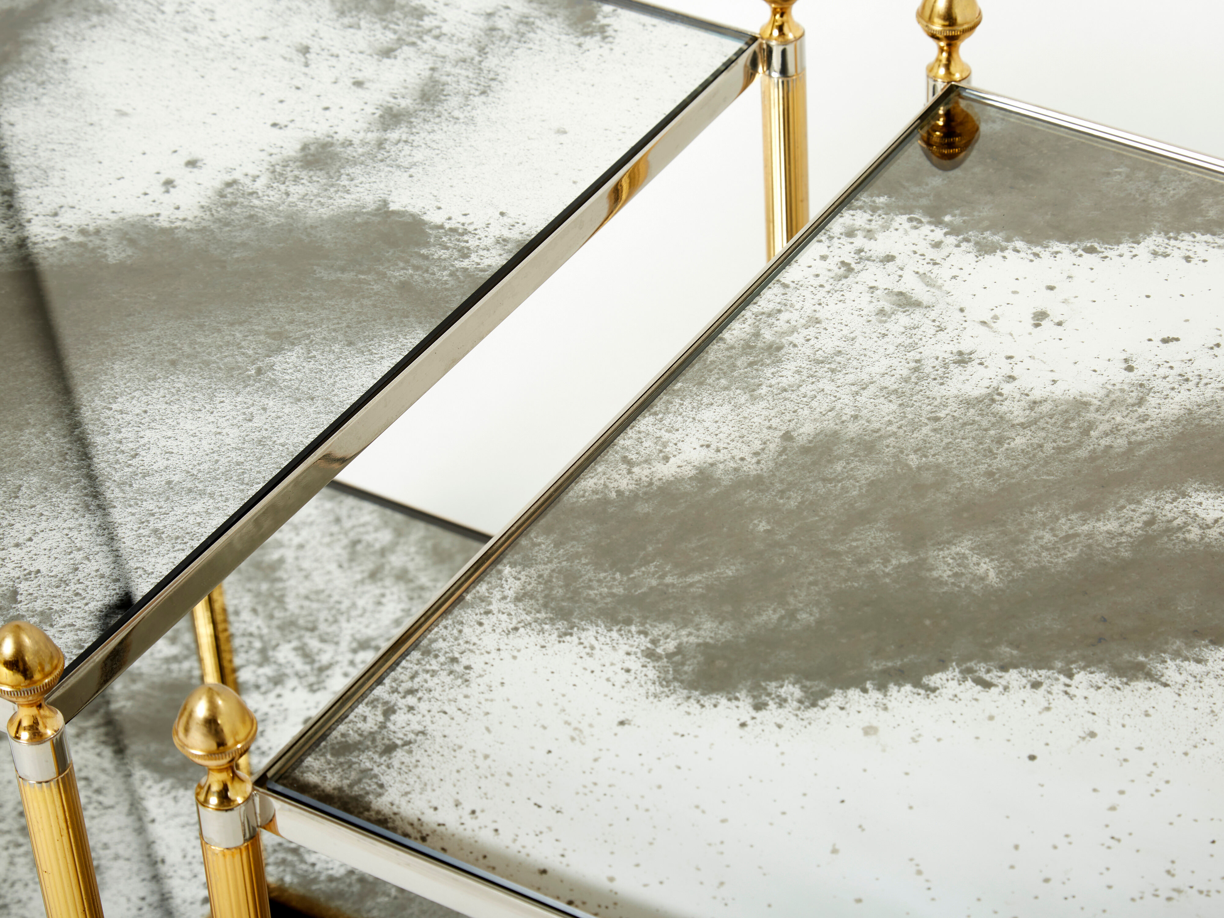 Pair of tables ends sofa brass chrome mirror