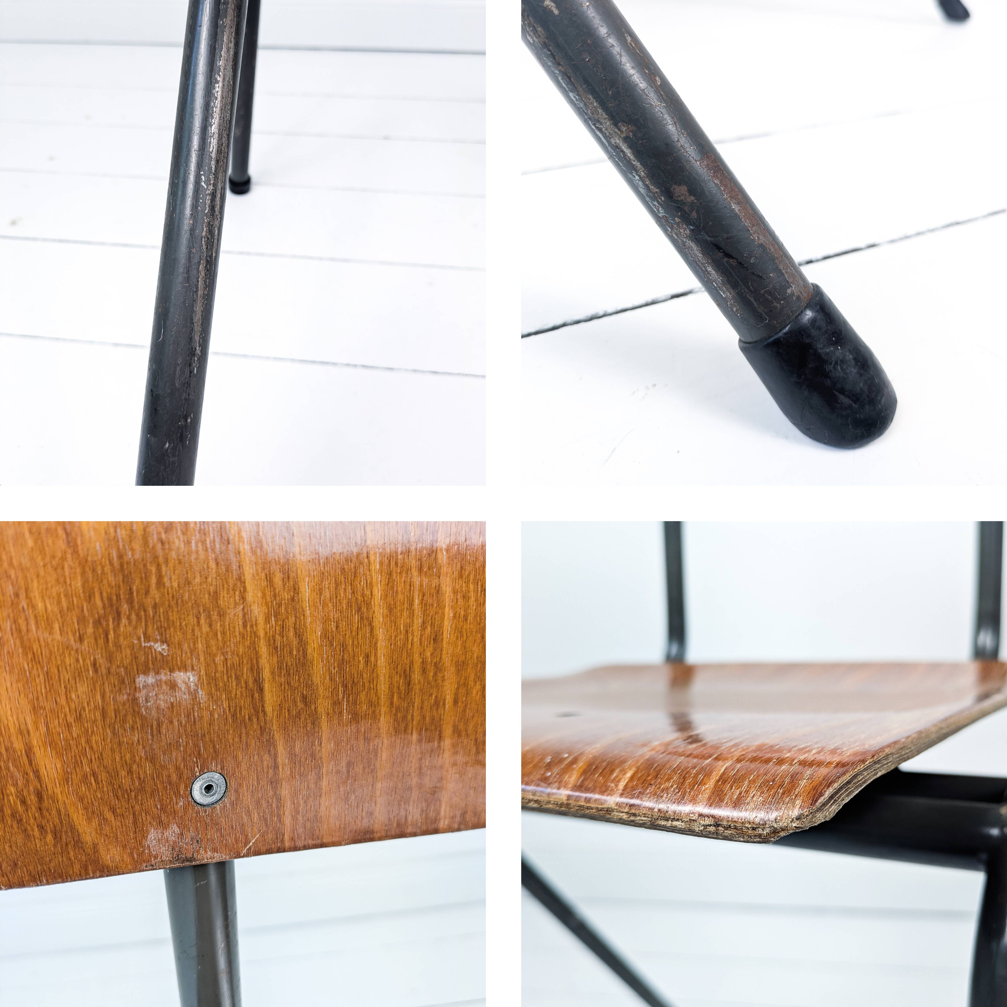 Chaise vintage Mid-Century bois et métal anthracite noir style industriel O