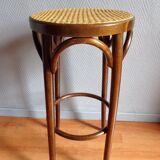 2 old bar stools curved wood sitting cannée