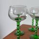 Set of vintage white wine glasses – twisted green stem engraved