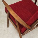 Pair of burgundy boomerang armchairs Antonin Suman Ton Bystrice (Thonet)