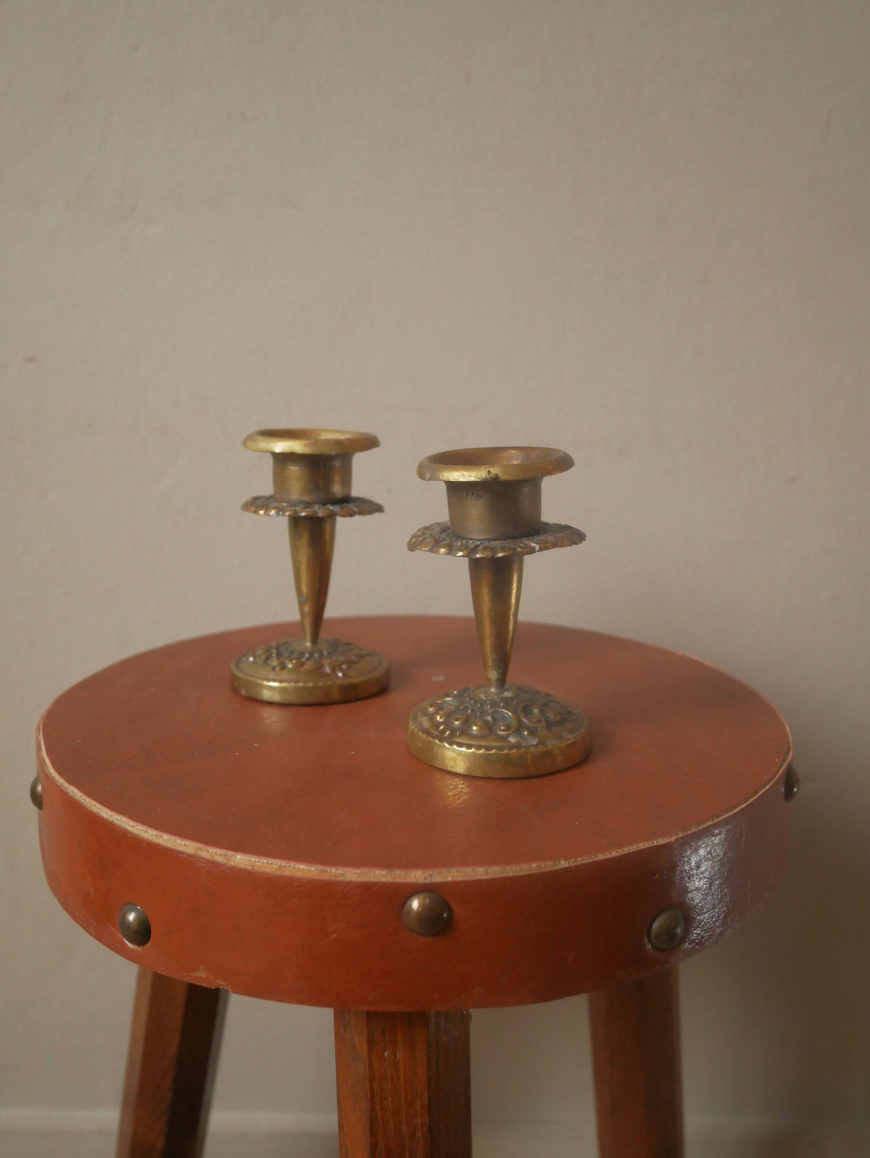 Pair of antique brass candlesticks Scandinavian country decoration gold metal candelabra candlesticks