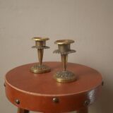 Pair of antique brass candlesticks Scandinavian country decoration gold metal candelabra candlesticks