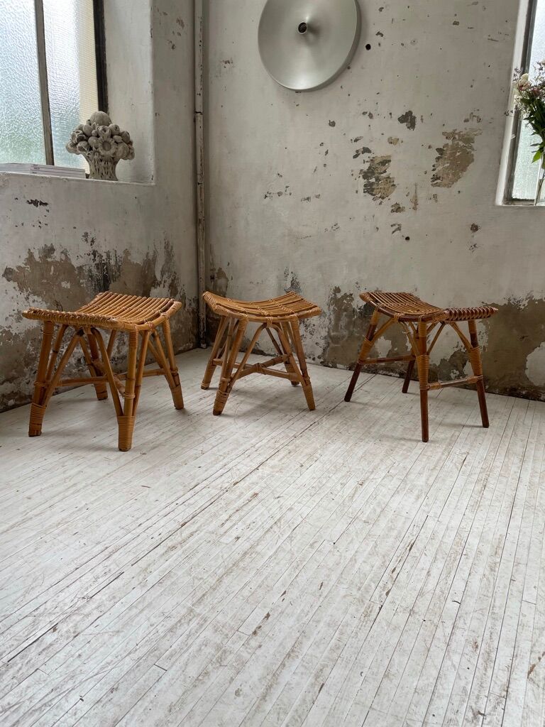 Set 3 rattan stools