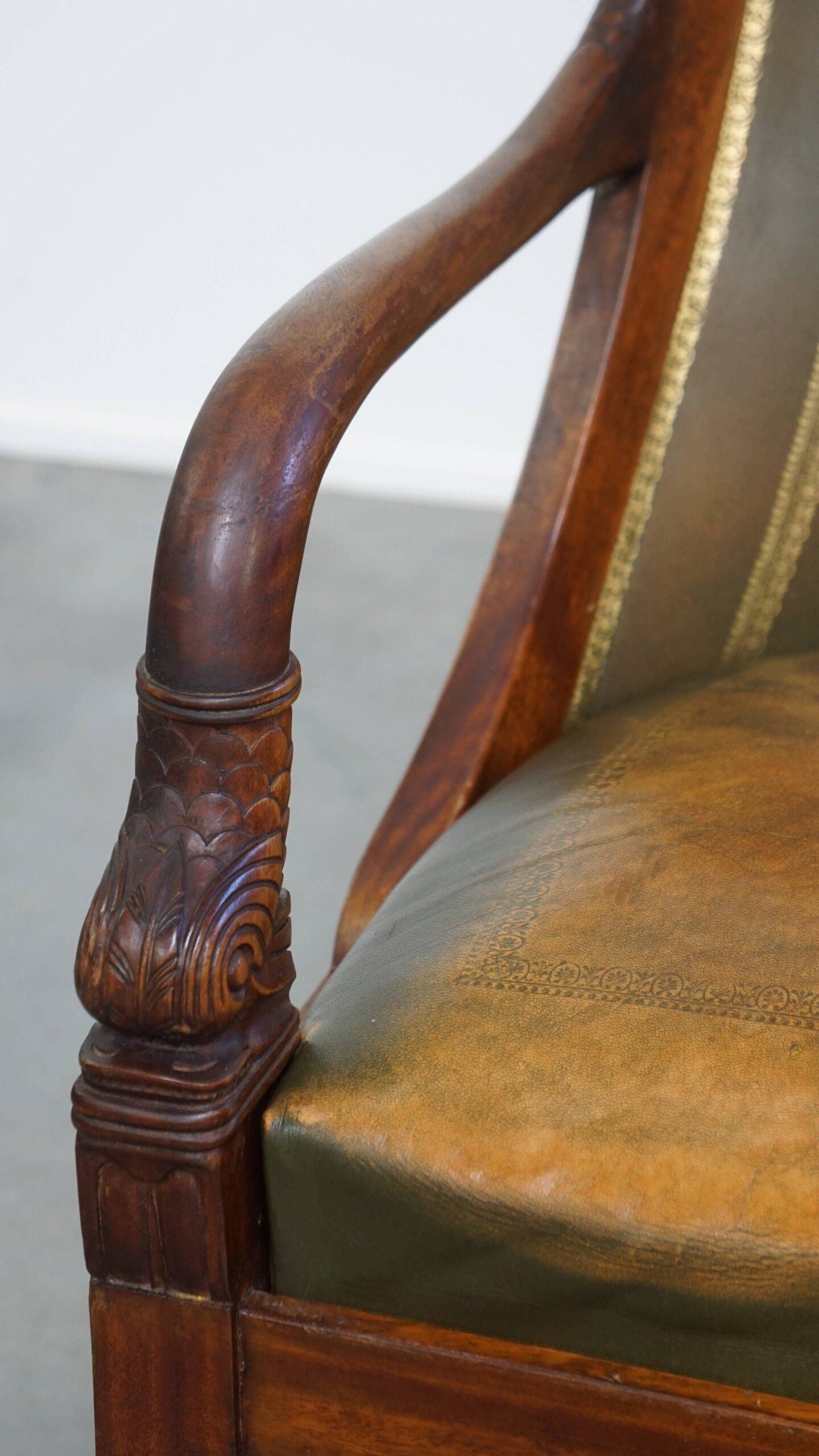 Leather and wooden Empire style side/desk chair from the early 20th century
