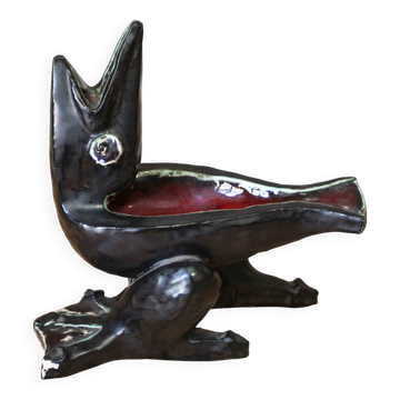 Cendrier en céramique émaillé en forme d'oiseau