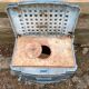 Antique wood pole signed chapée cast iron enamel blue retro design