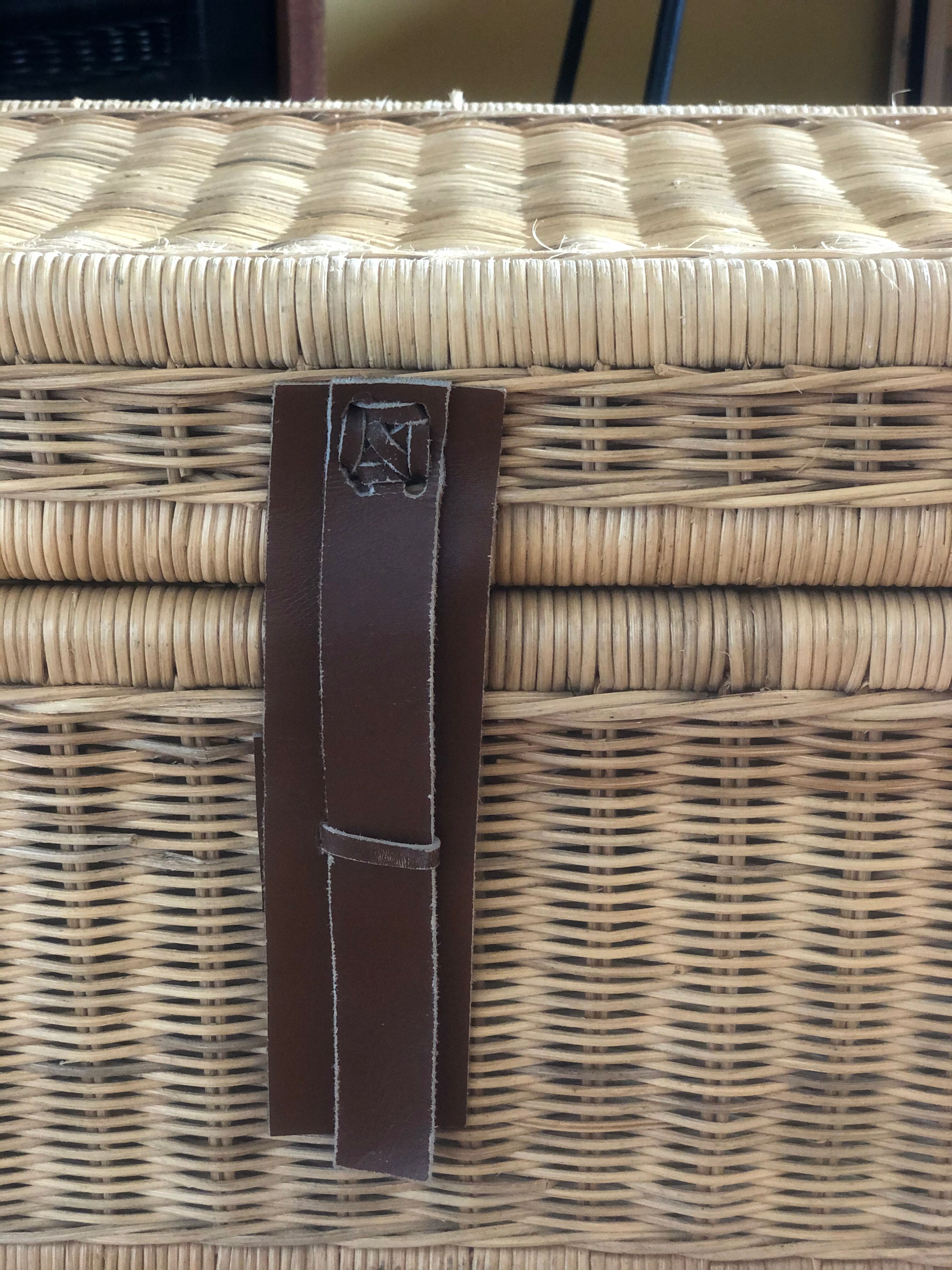 Rattan and leather trunk