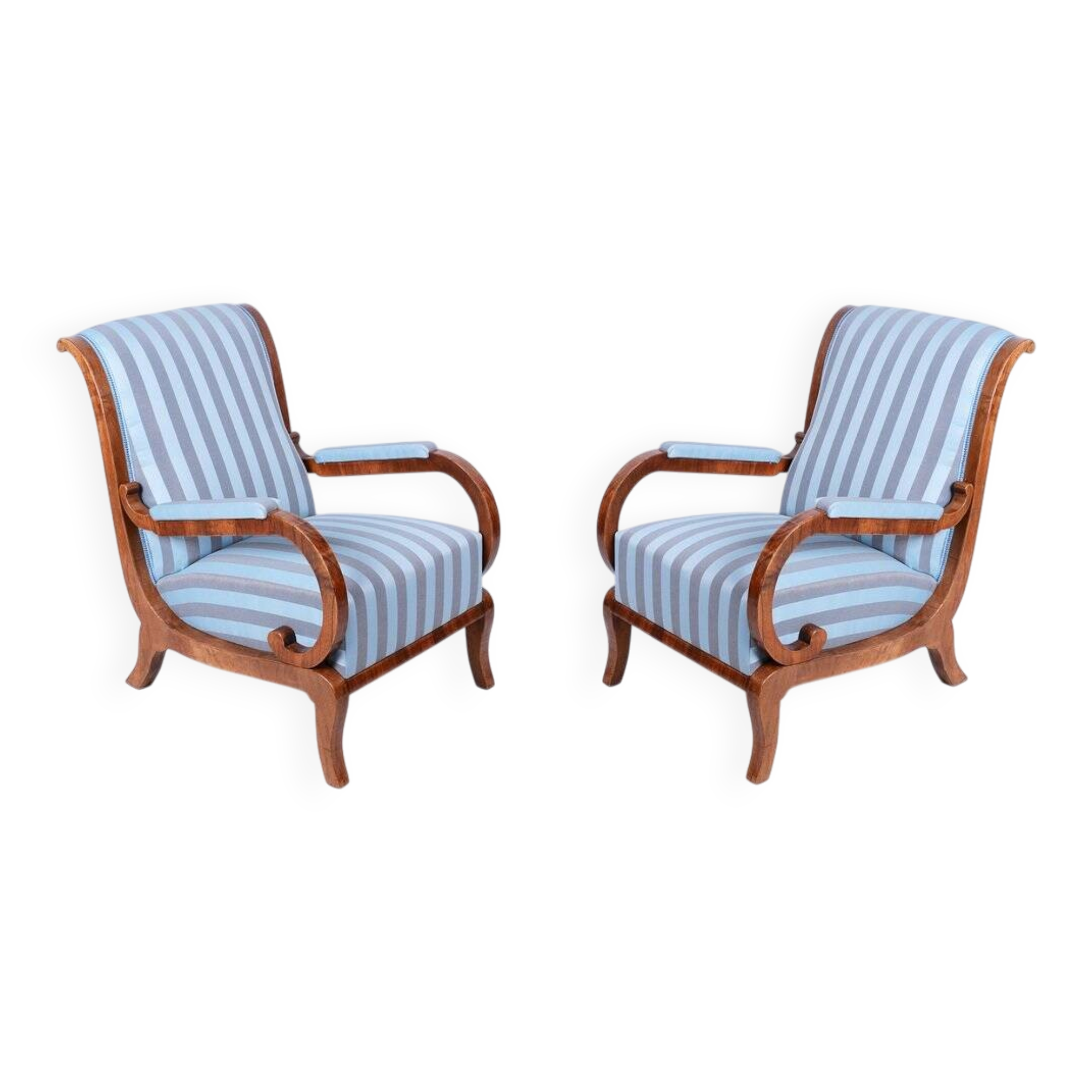 Biedermeier Armchairs in Oak, Spruce and Walnut, Austria, 1830s, Set of 2