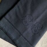 Drap Ancien En Lin Et Coton Bleu Nocturne