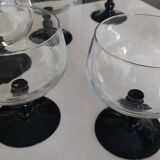 6 large Vintage Black Opaline Stemmed GLASSES - For Iced Cocktails - LUMINARC 1990