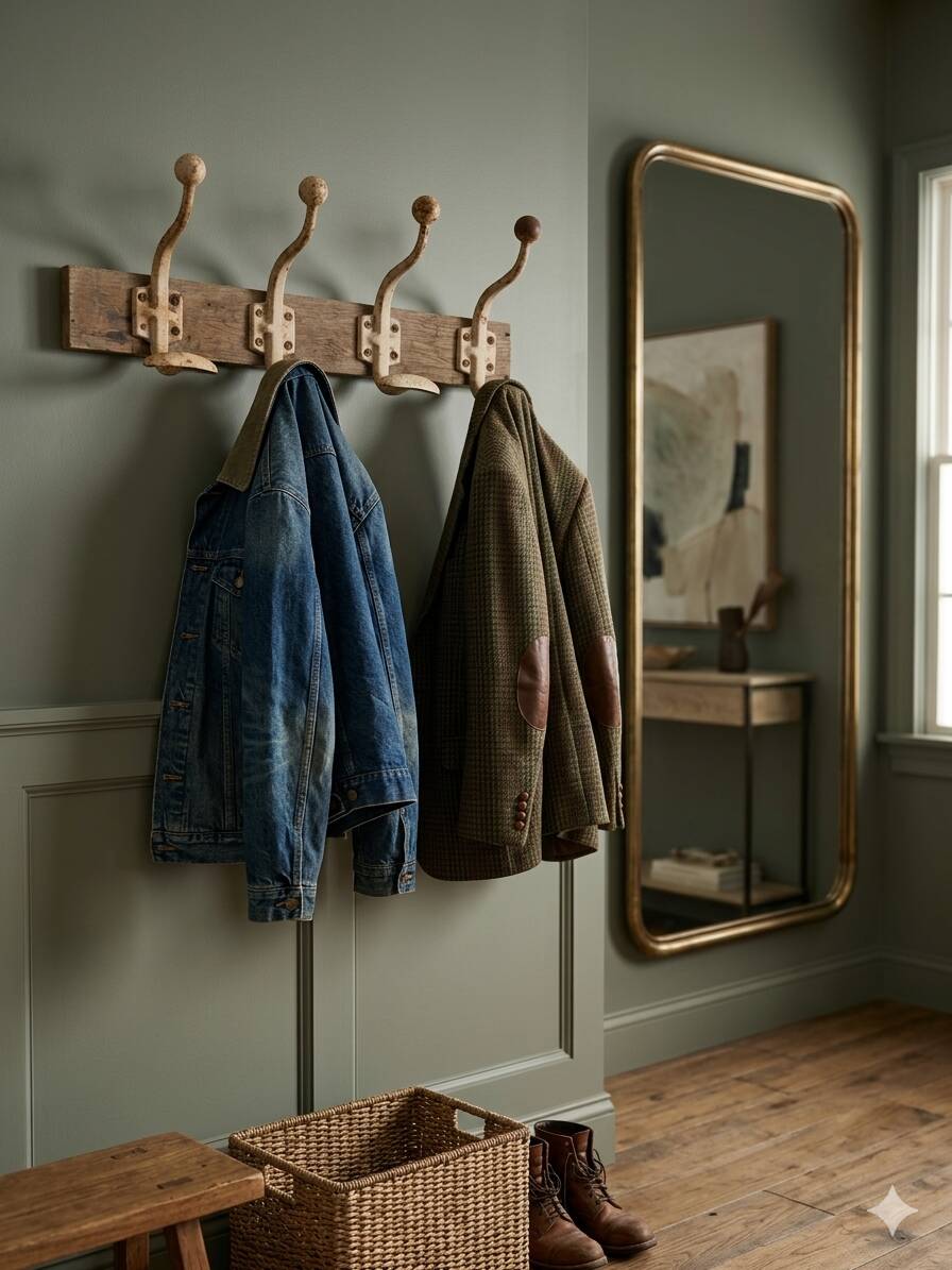 School coat rack with 4 hooks, 1950s.