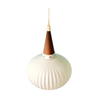 Suspension in opaline and teak by Louis Kalff for Philips, Holland 1960