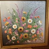 Peinture à l'huile sur isorel "Fleurs" de Magda Verschaeve