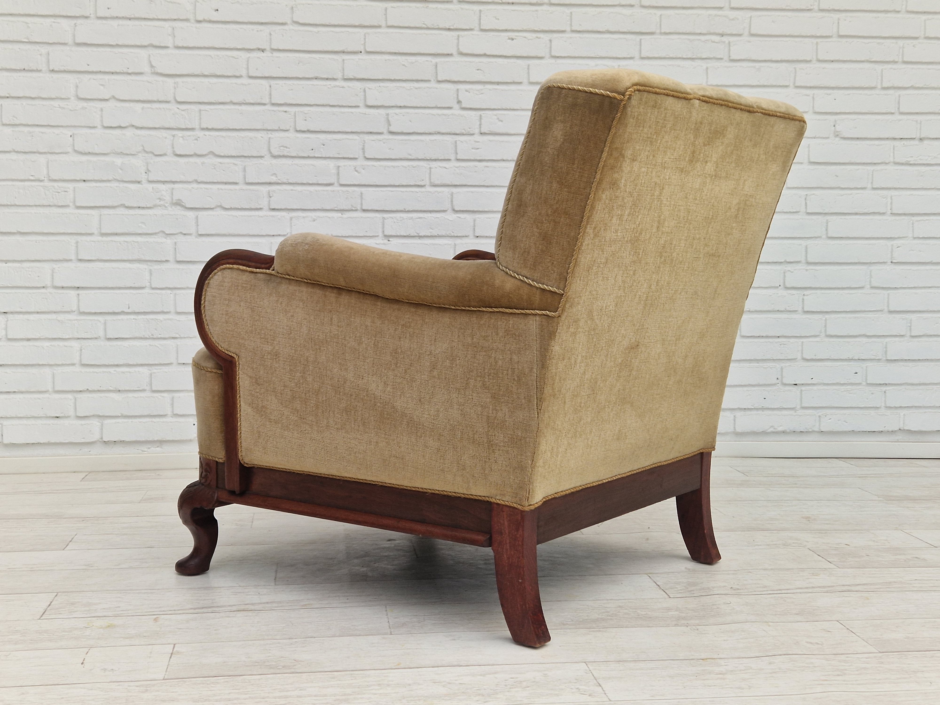 1950s, Danish design, set of armchairs, teak wood, velour, original condition.