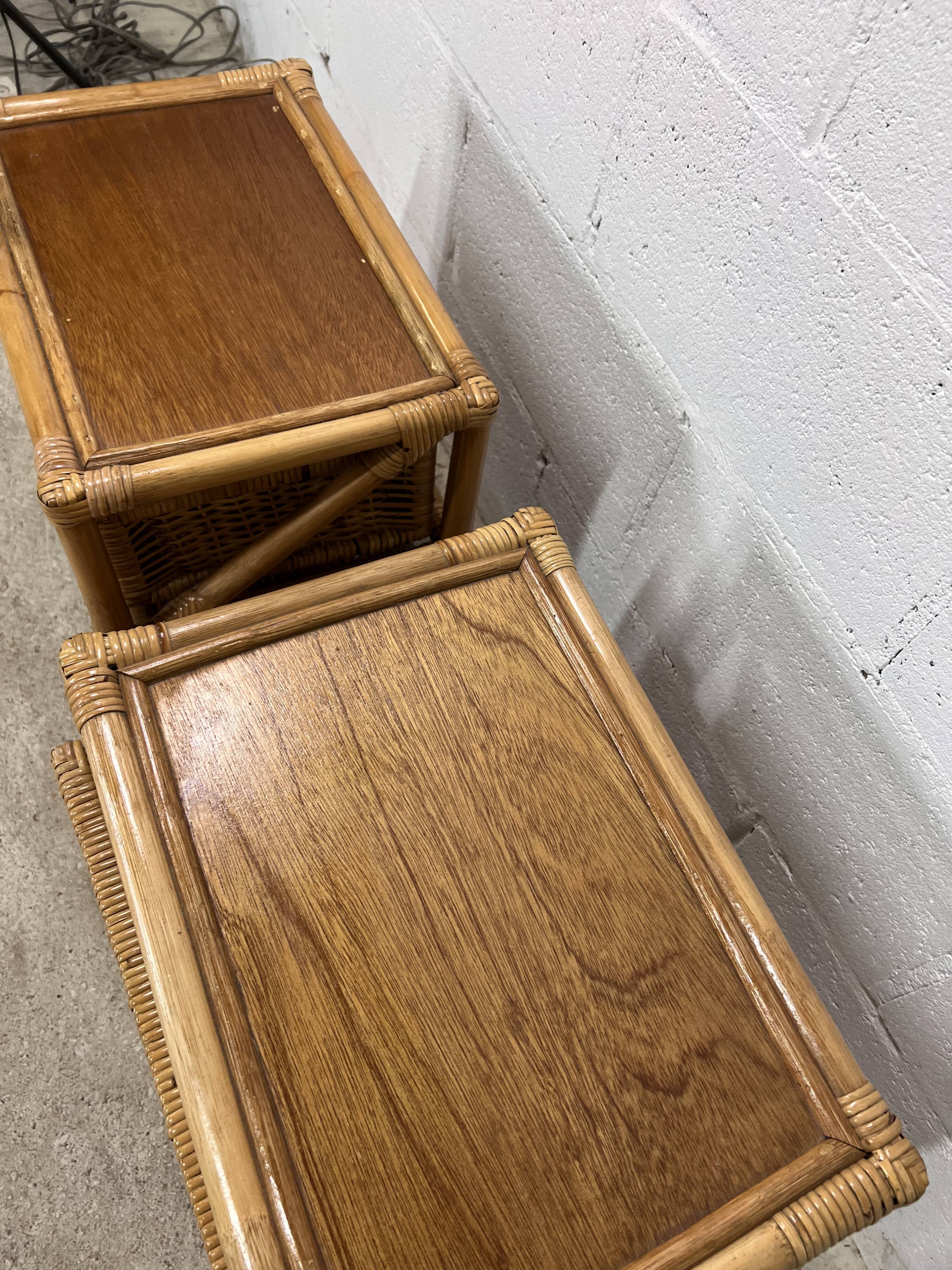 Set of 2 vintage wicker dressers / bedside tables