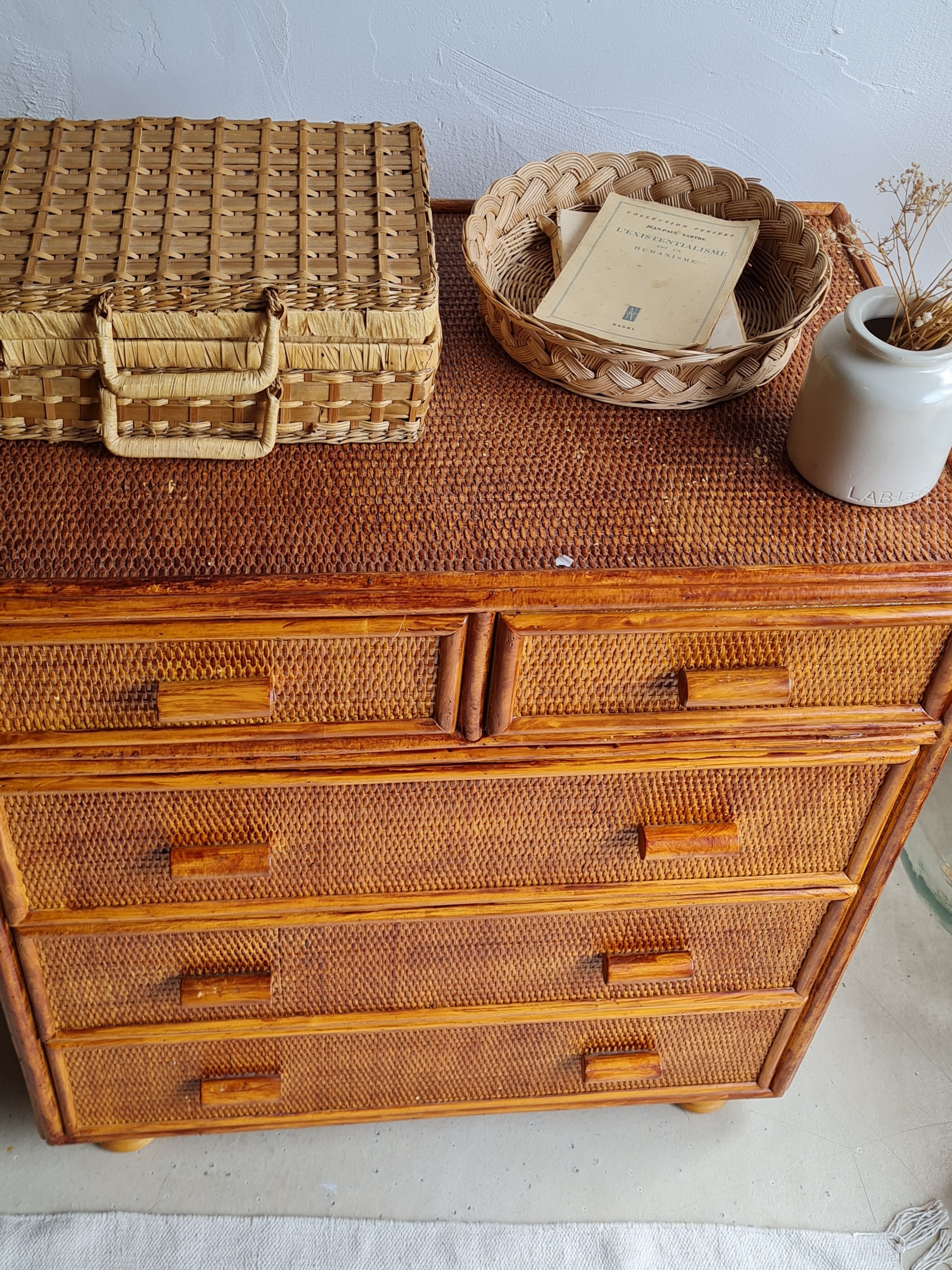 Vintage rattan dresser