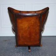 Vintage Brown Leather Armchair and Ottoman Set Hand-Dyed