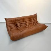 Three-seater Togo sofa in dark cognac leather by Michel Ducaroy for Ligne Roset.