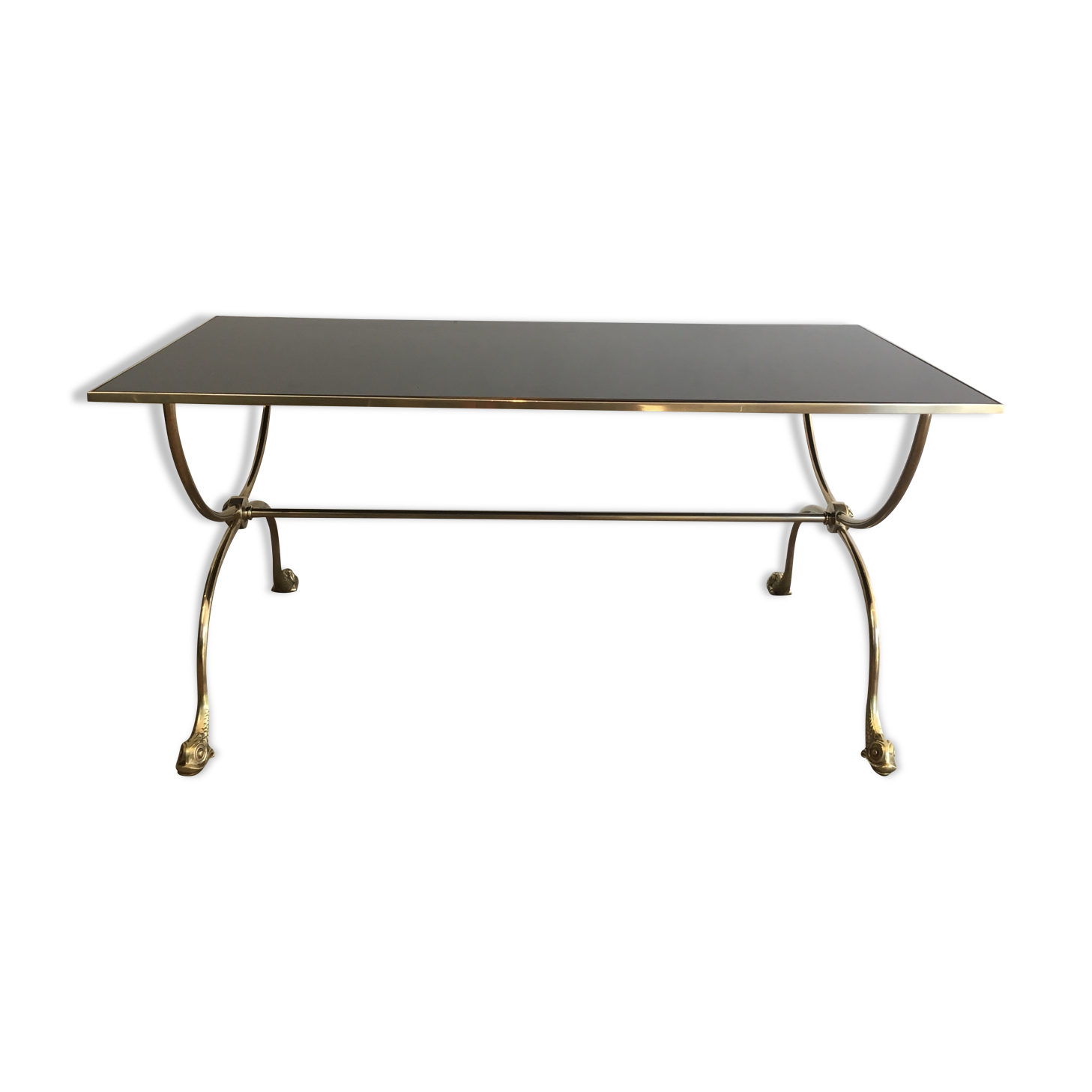 Neoclassical brass style coffee table with dolphin head decoration