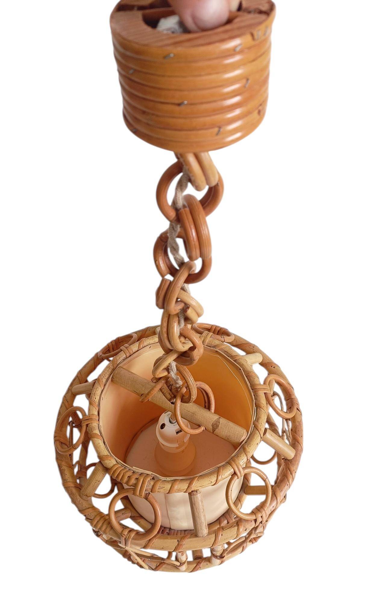 1960s Hand-Crafted Mid-Century Bamboo and Rattan Pendant Lamp, France