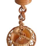 1960s Hand-Crafted Mid-Century Bamboo and Rattan Pendant Lamp, France