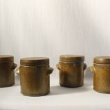 Lot de 4 anciens pots à moutarde en grès marron