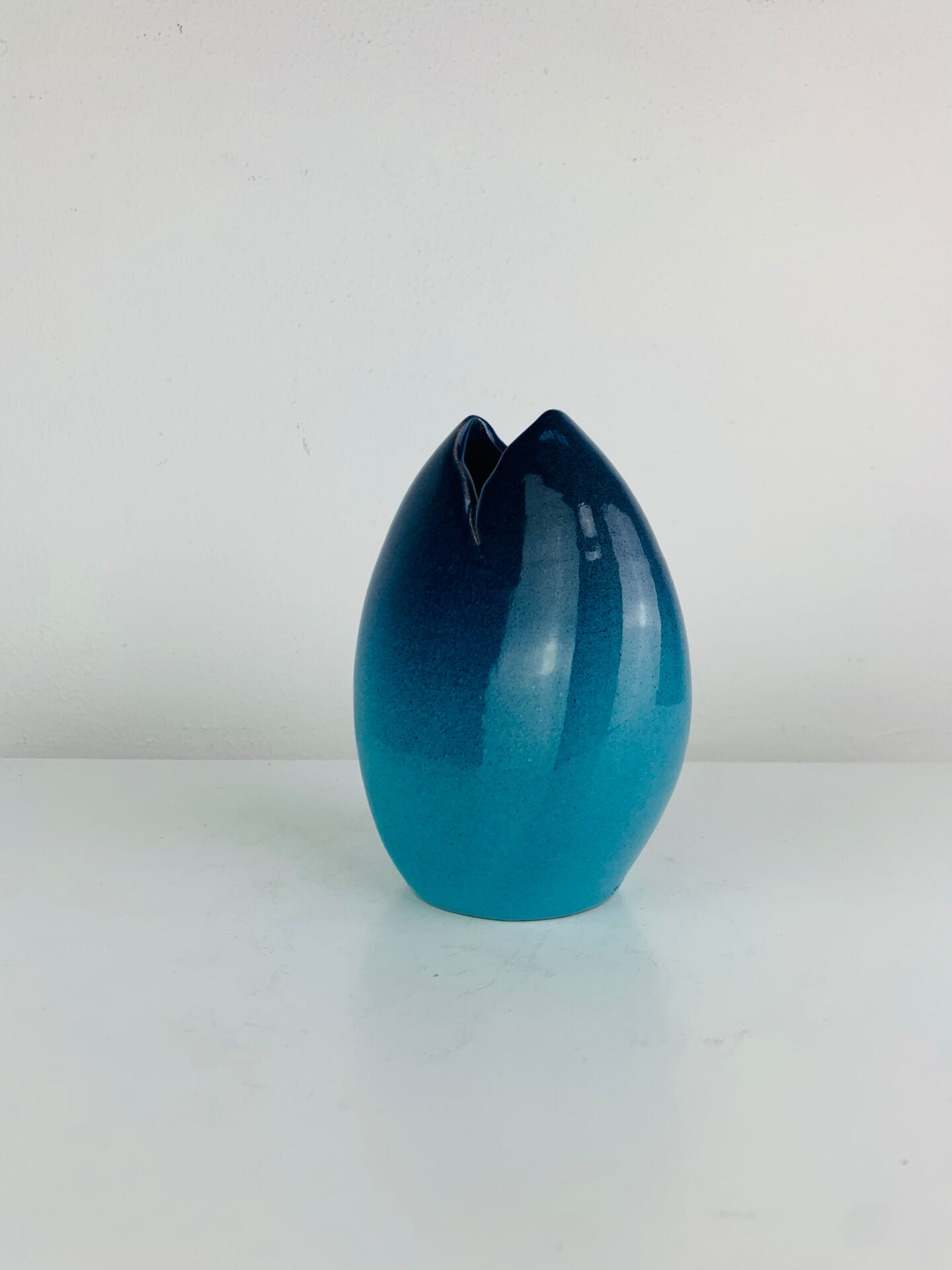 Blue sea ceramic vase signed Sagone Corsica