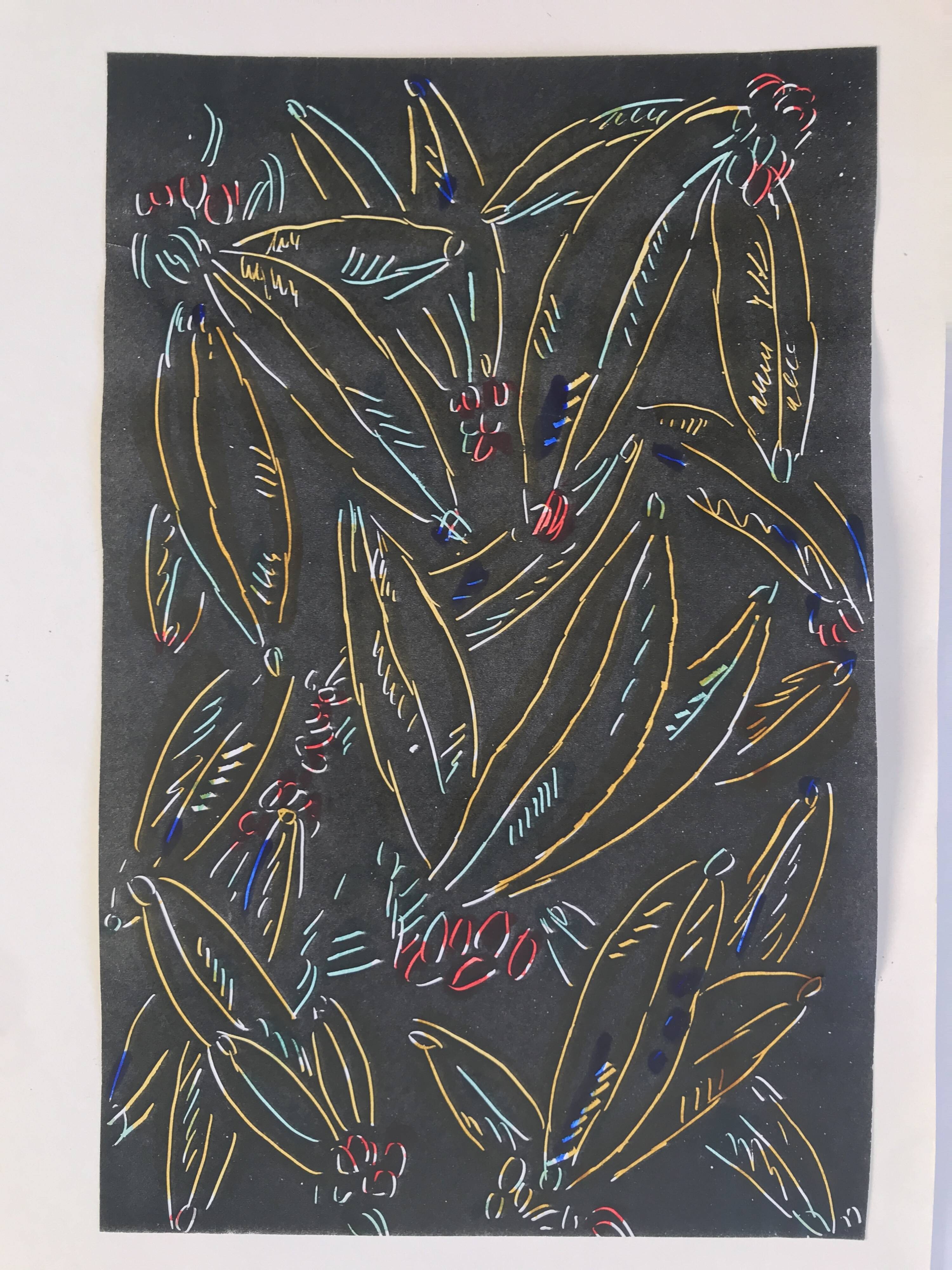 Elie Dayan, Untitled (Floral Pattern 1). Mixed media on paper.