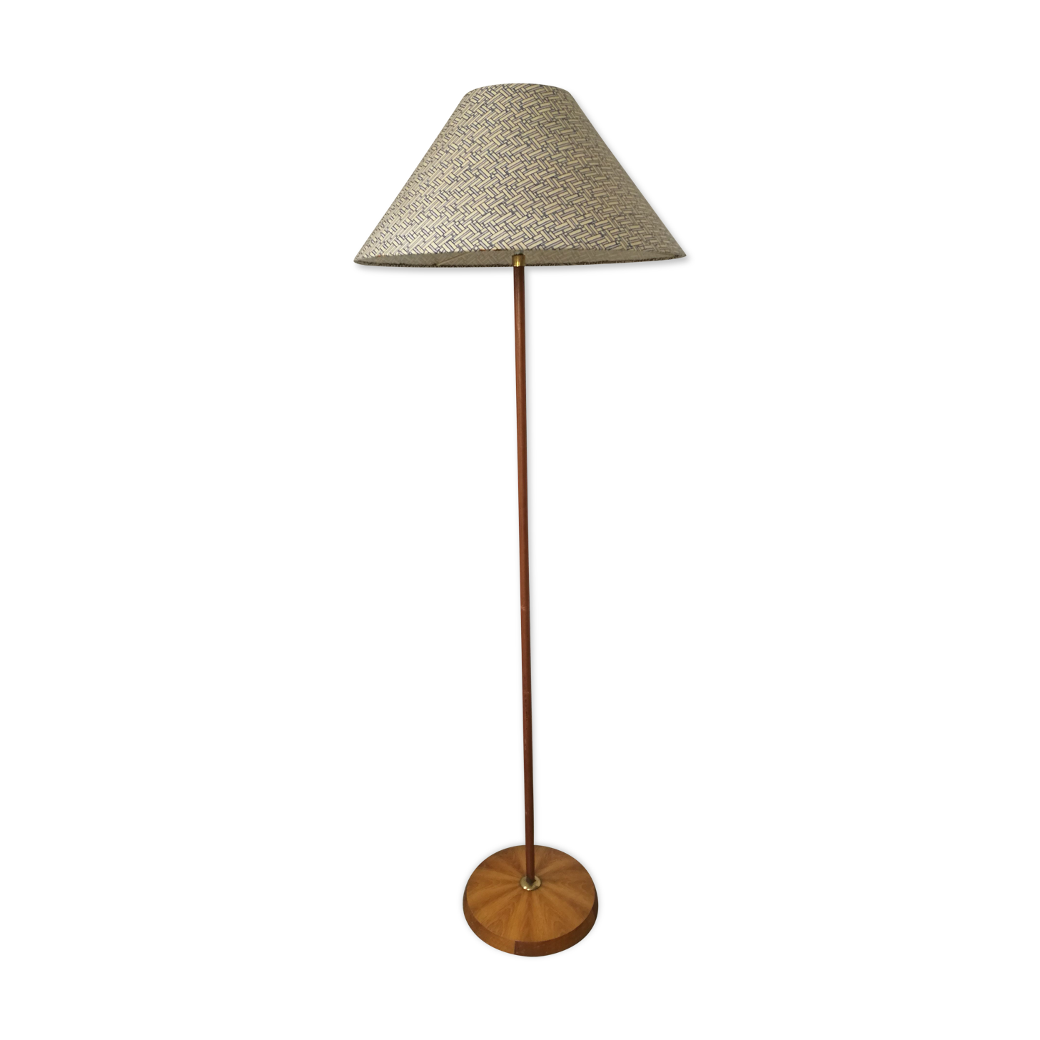Wood and brass floor lamp