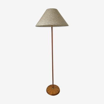 Wood and brass floor lamp