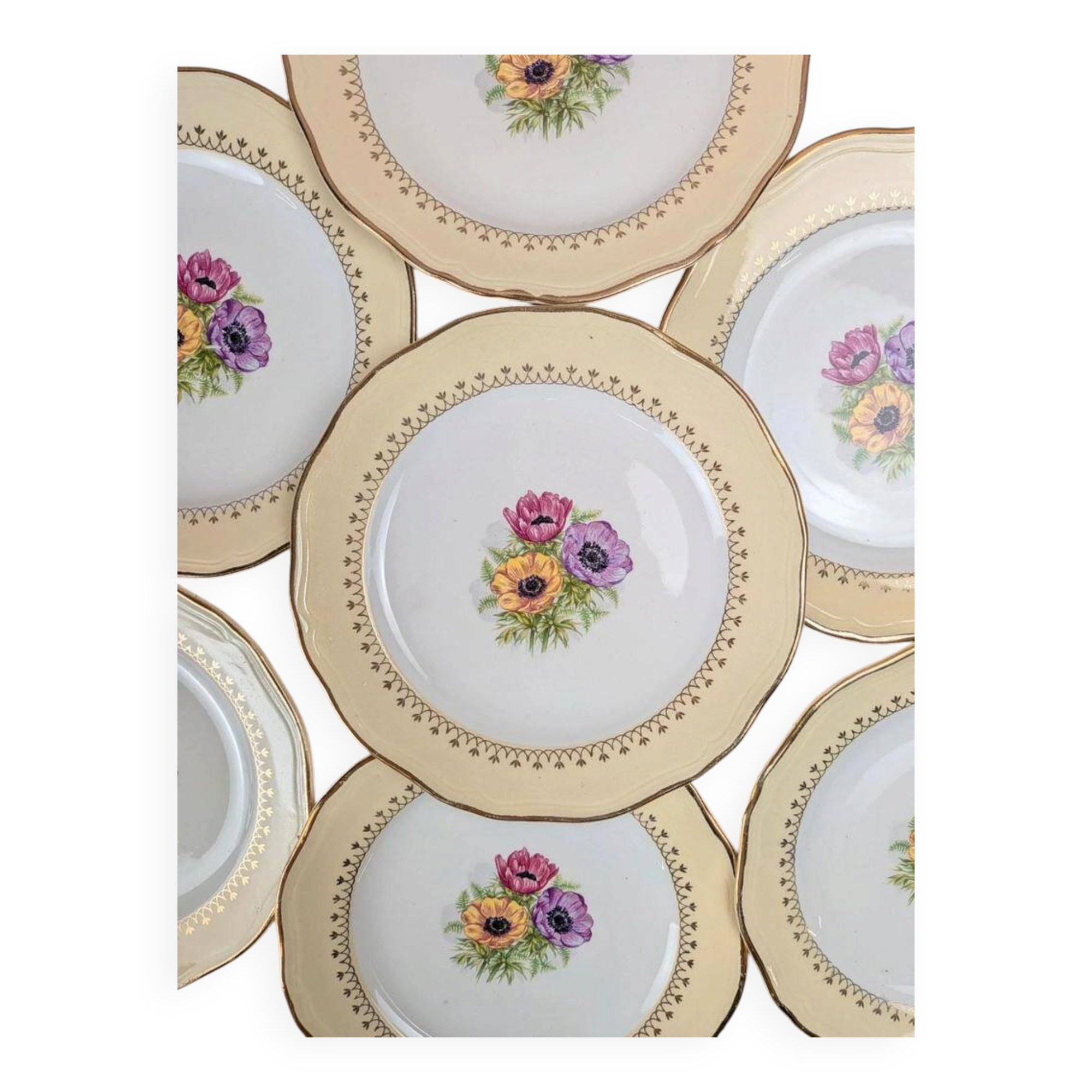 Set of 10 vintage dessert plates L’amandinoise Coopélia