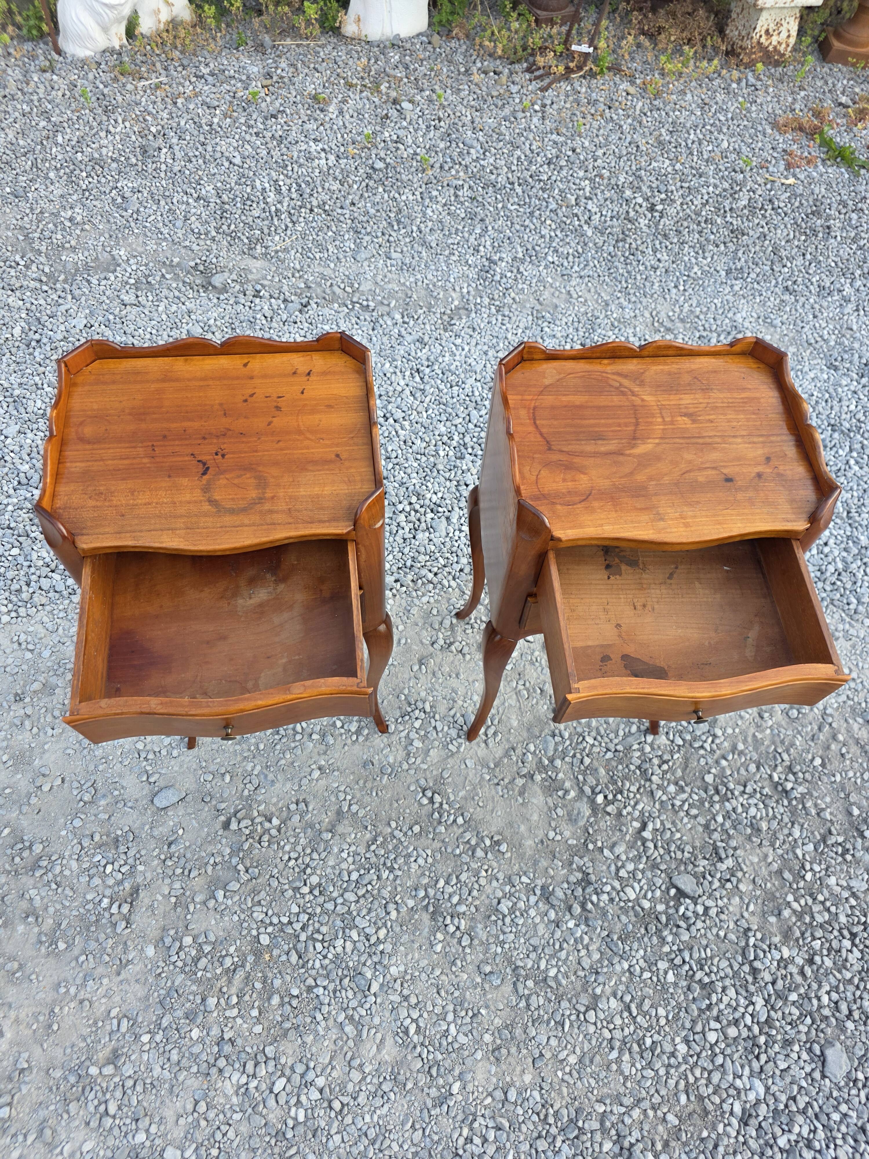 Pair of Louis XV style bedside tables in solid cherry wood.