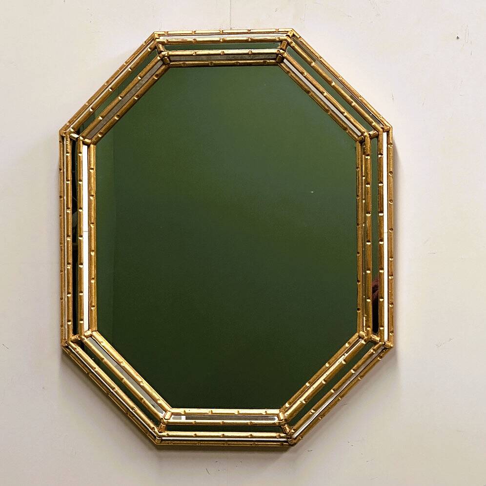 Vintage faux bamboo gilt mirror, 1980s.