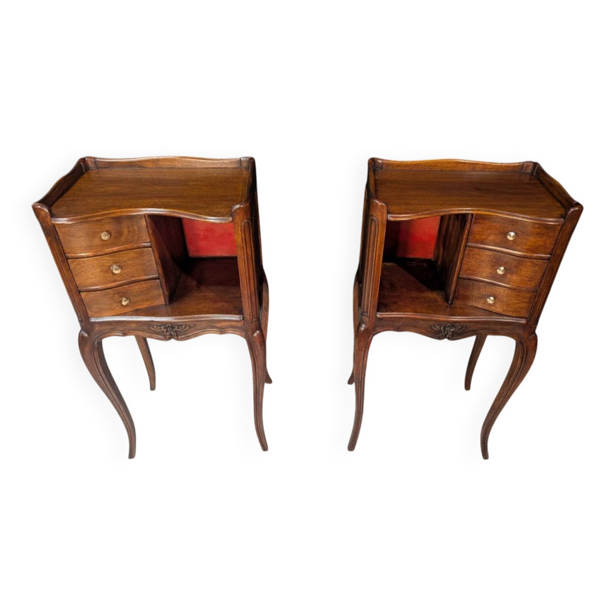 Pair of Louis XV style walnut bedside tables, right and left