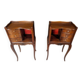 Pair of Louis XV style walnut bedside tables, right and left