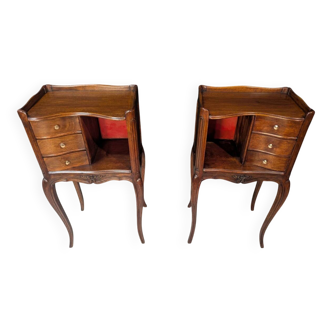 Pair of Louis XV style walnut bedside tables, right and left