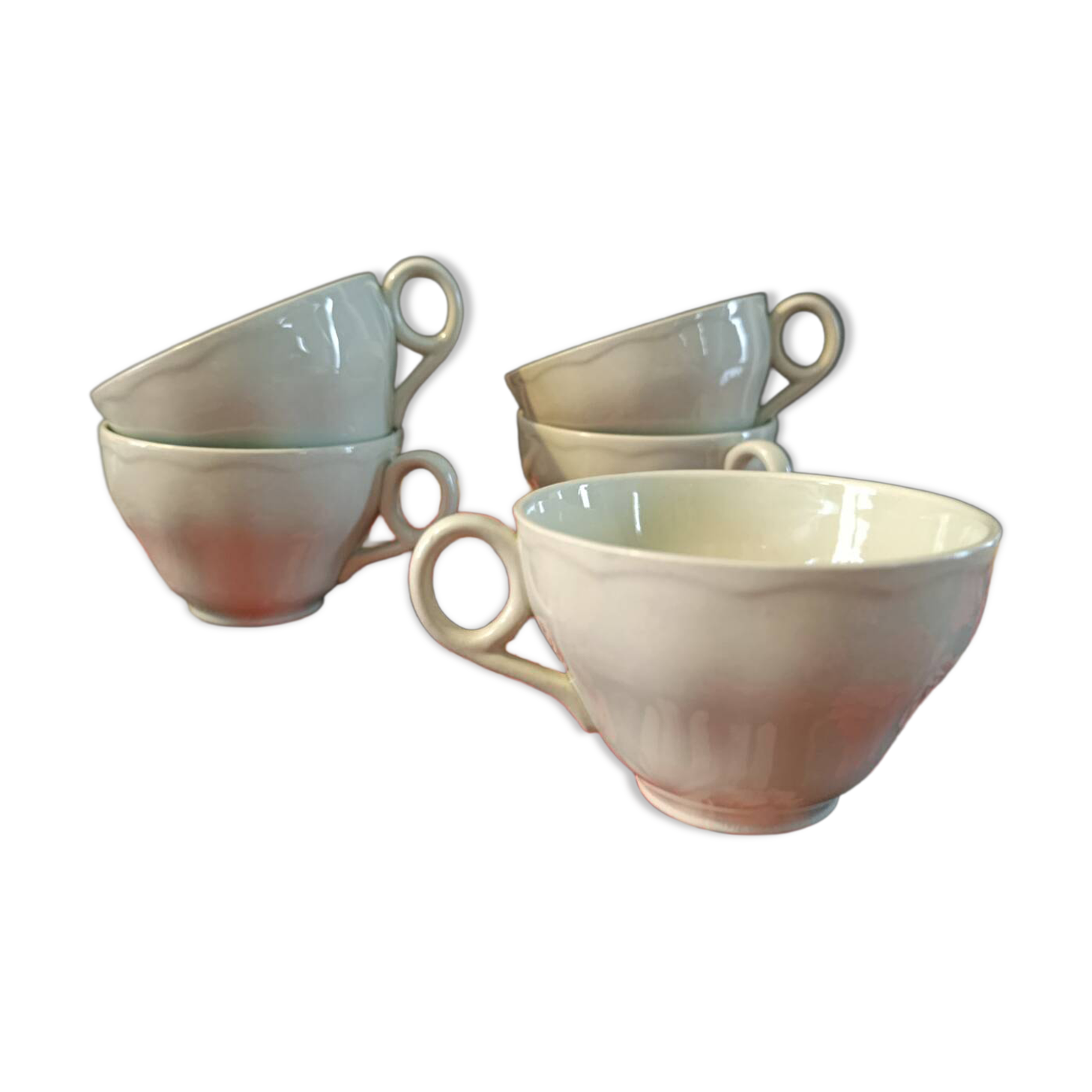 5 pale green cups | almond petals | Grindley England 1950