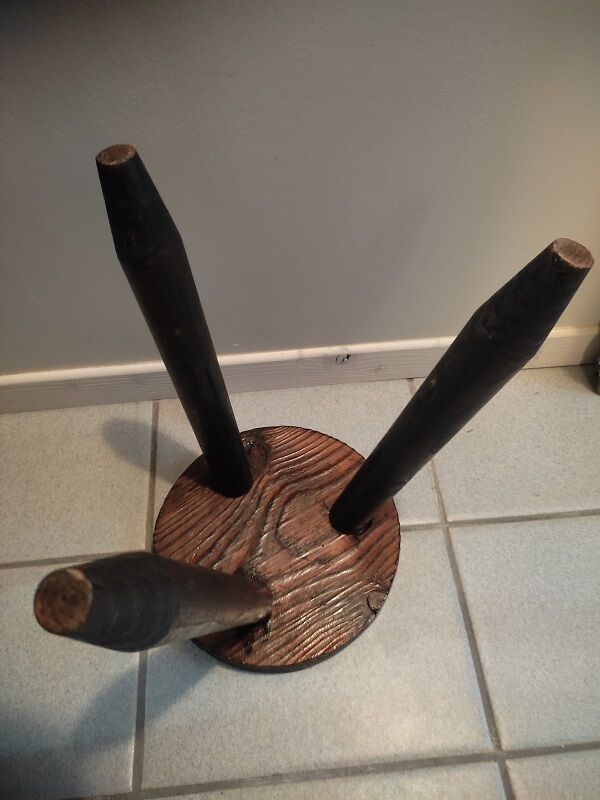 Solid wood stool legs varnished tripod patinated