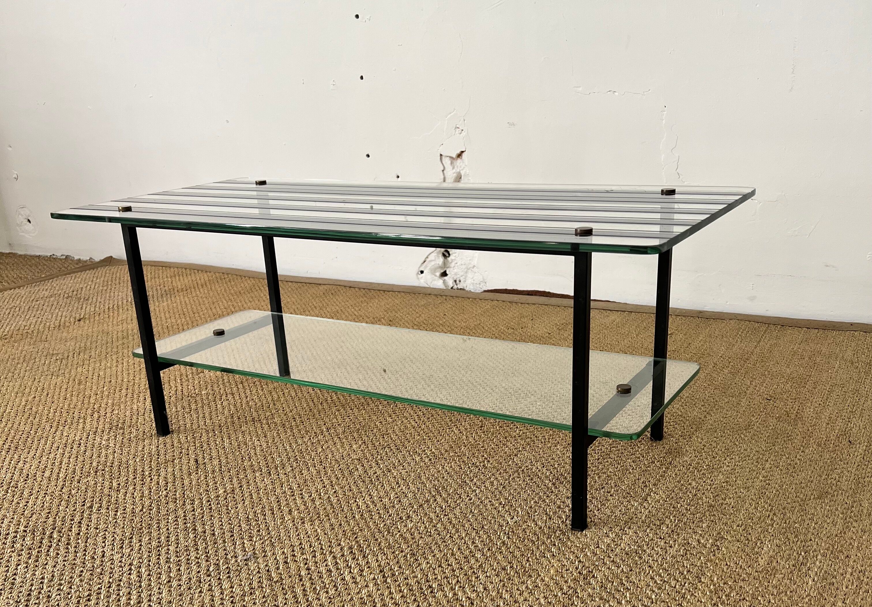 Glass and metal coffee table
