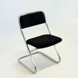 Set of 4 vintage tubular frame dining chairs in black velvet