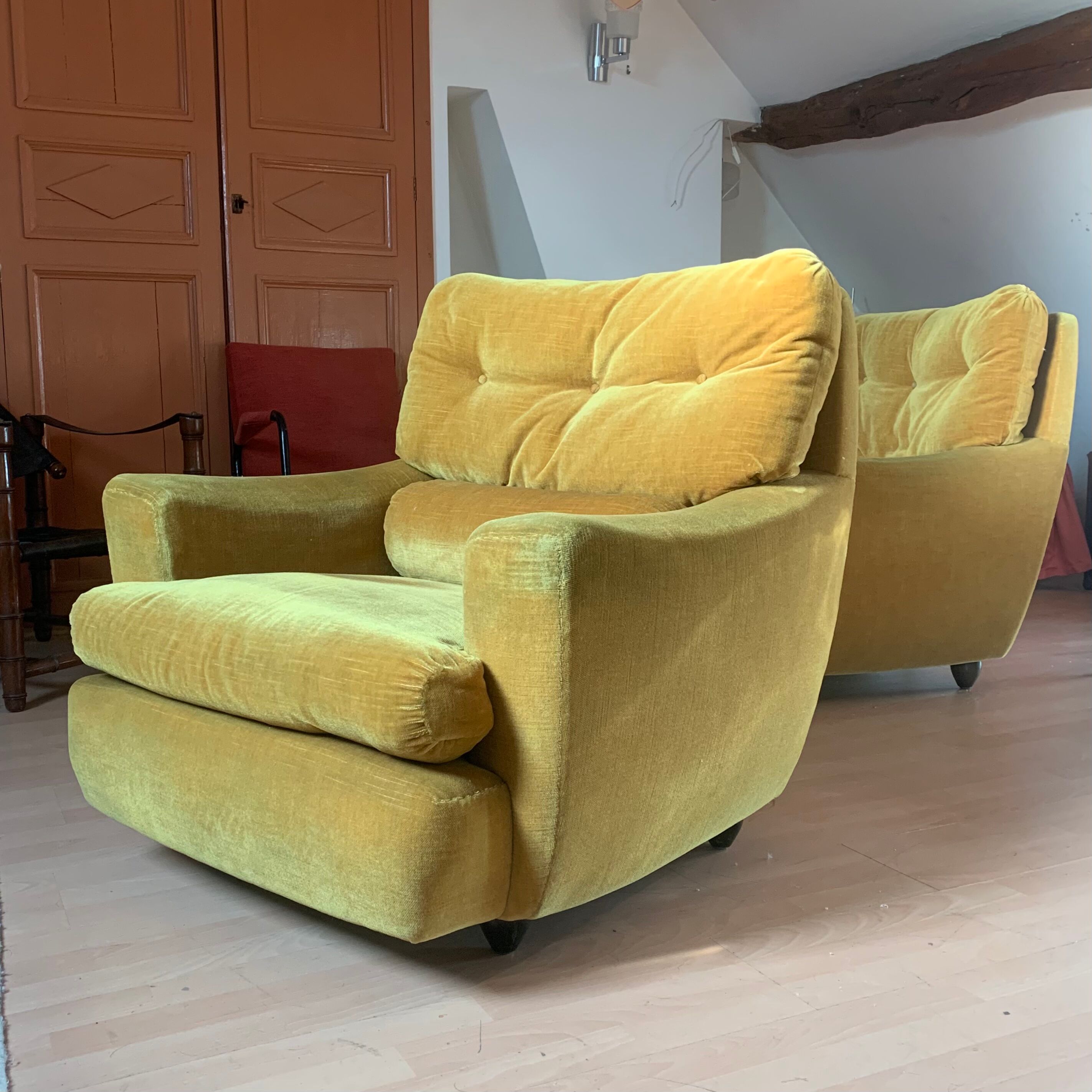 Pair of vintage mustard yellow armchair