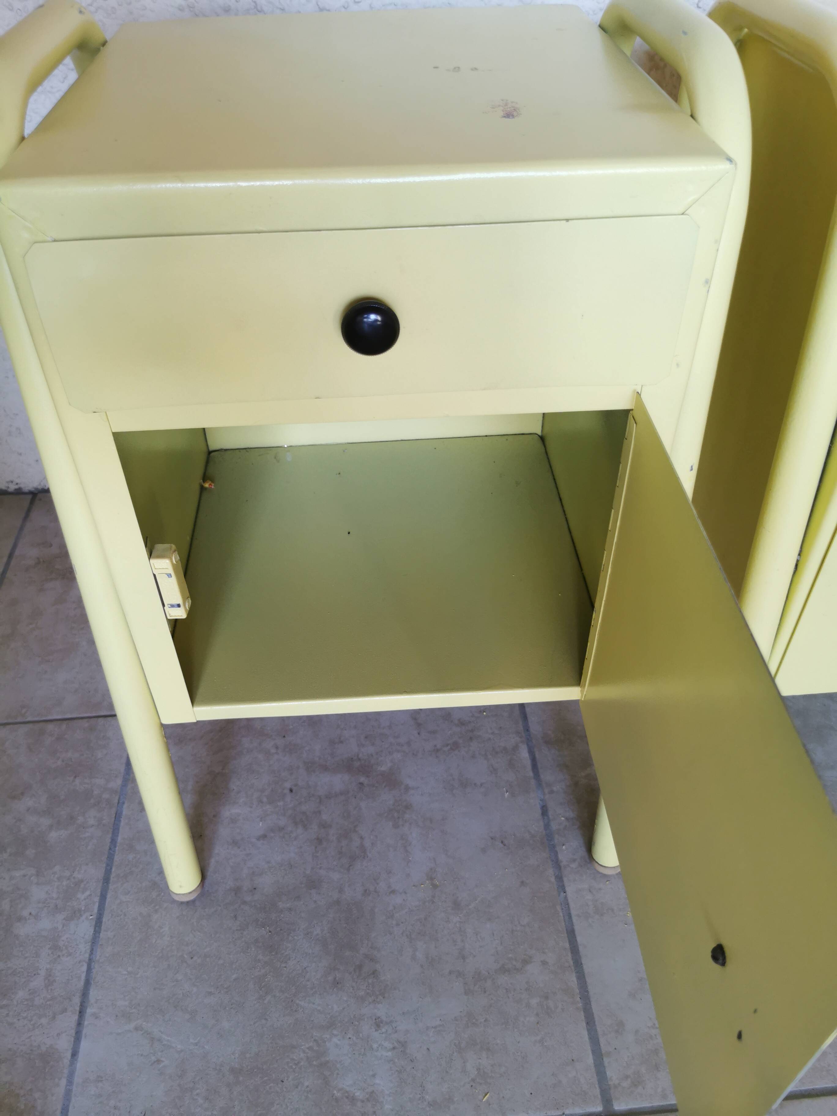 Pair of boarding school bedside tables