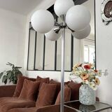 1970s floor lamp. 5 opal glass shades, chrome base.