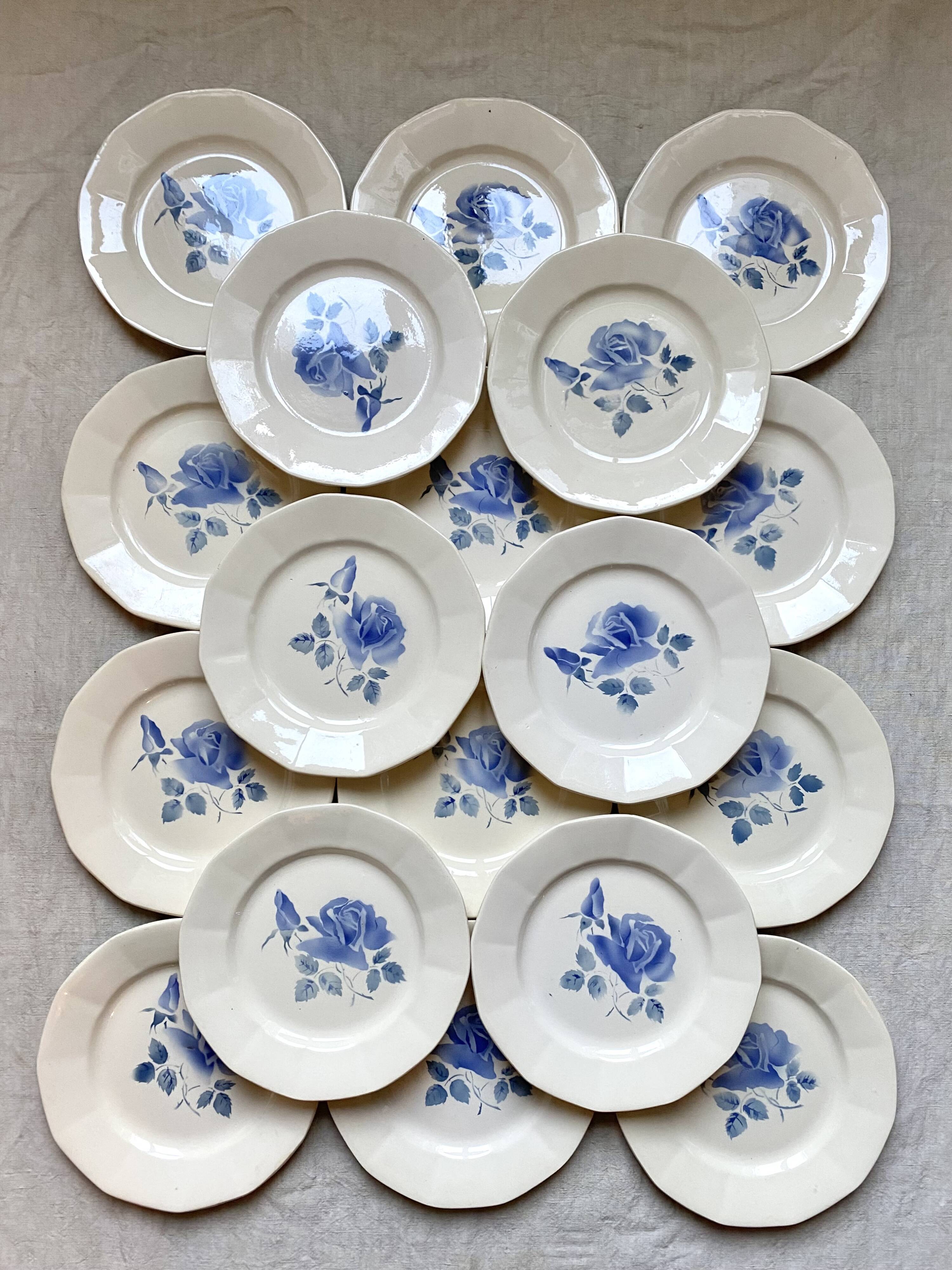 Old plates digoin pink blue
